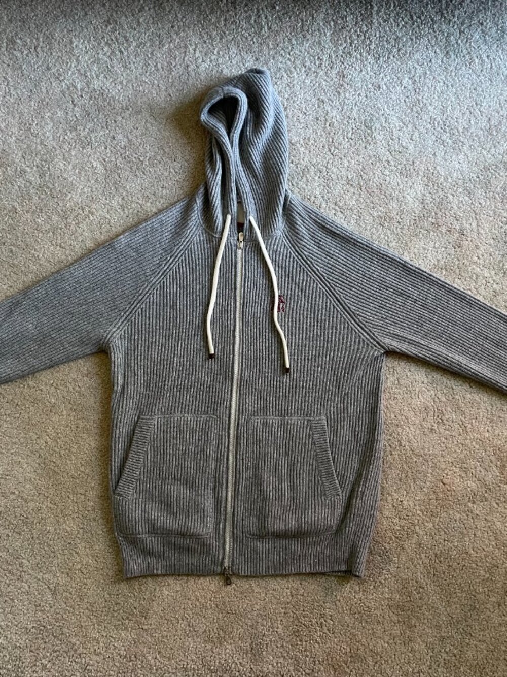 Brunello Cucinelli 100% Cashmere Ribbed Zip Hoodie Gray Men's S Italy